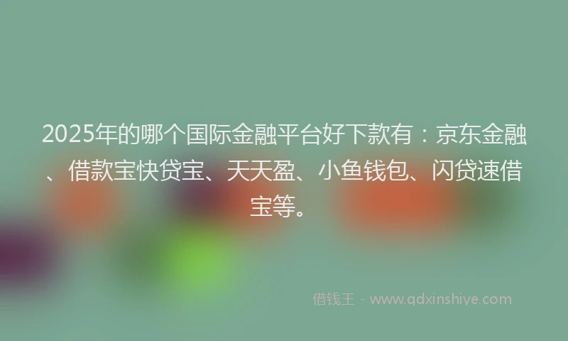 2025年的哪个国际金融平台好下款有:京东金融、借款宝快贷宝、天天盈、小鱼钱包、闪贷速借宝等。