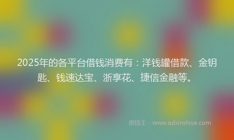 2025年的各平台借钱消费有：洋钱罐借款、金钥匙、钱速达宝、浙享花、捷信金融等。