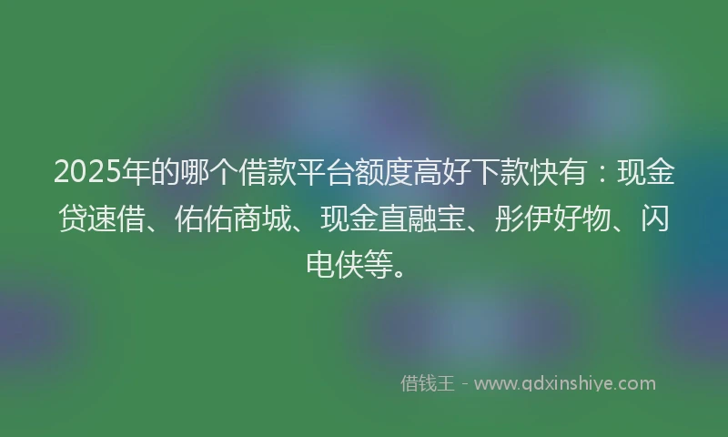 2025年的哪个借款平台额度高好下款快有：现金贷速借、佑佑商城、现金直融宝、彤伊好物、闪电侠等。