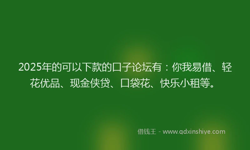 2025年的可以下款的口子论坛有：你我易借、轻花优品、现金侠贷、口袋花、快乐小租等。