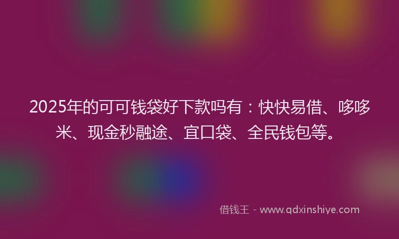 2025年的可可钱袋好下款吗有：快快易借、哆哆米、现金秒融途、宜口袋、全民钱包等。