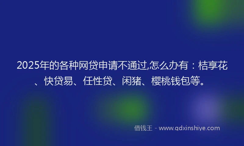 2025年的各种网贷申请不通过,怎么办有：桔享花、快贷易、任性贷、闲猪、樱桃钱包等。