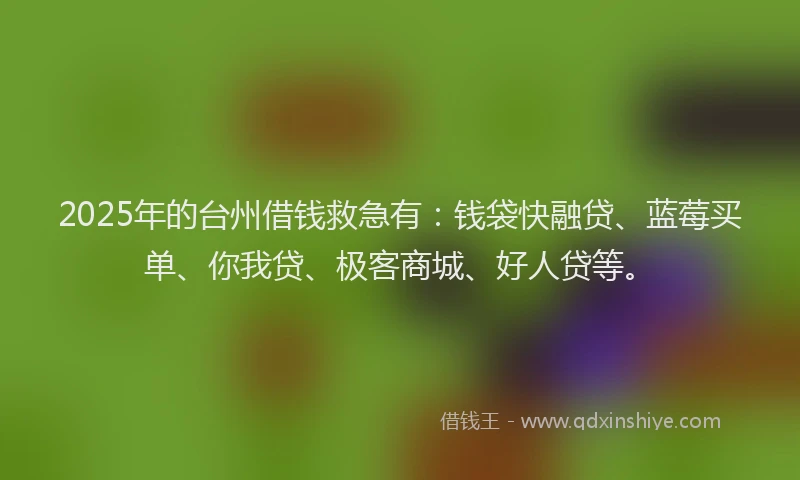 2025年的台州借钱救急有：钱袋快融贷、蓝莓买单、你我贷、极客商城、好人贷等。