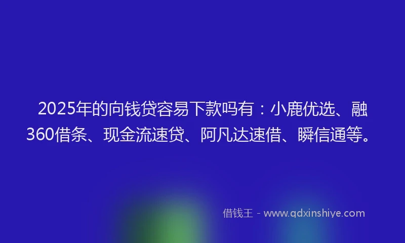 2025年的向钱贷容易下款吗有：小鹿优选、融360借条、现金流速贷、阿凡达速借、瞬信通等。