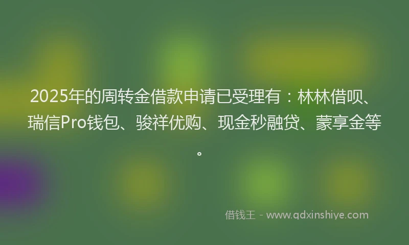 2025年的周转金借款申请已受理有：林林借呗、瑞信Pro钱包、骏祥优购、现金秒融贷、蒙享金等。
