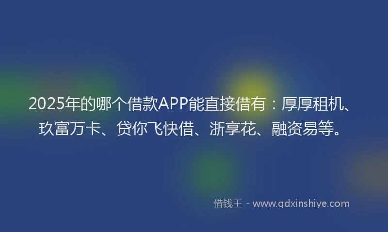 2025年的哪个借款APP能直接借有：厚厚租机、玖富万卡、贷你飞快借、浙享花、融资易等。