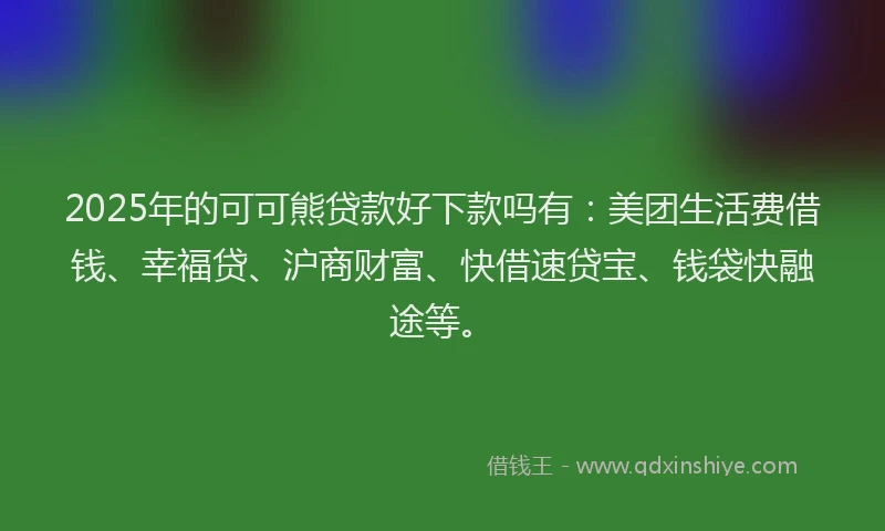 2025年的可可熊贷款好下款吗有：美团生活费借钱、幸福贷、沪商财富、快借速贷宝、钱袋快融途等。