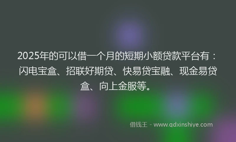2025年的可以借一个月的短期小额贷款平台有：闪电宝盒、招联好期贷、快易贷宝融、现金易贷盒、向上金服等。