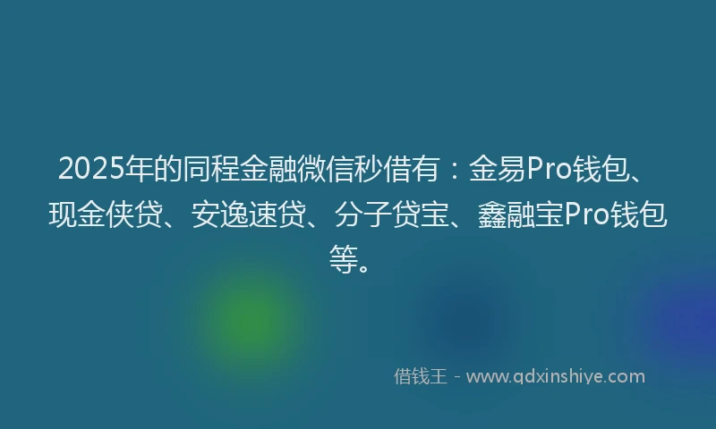 2025年的同程金融微信秒借有：金易Pro钱包、现金侠贷、安逸速贷、分子贷宝、鑫融宝Pro钱包等。