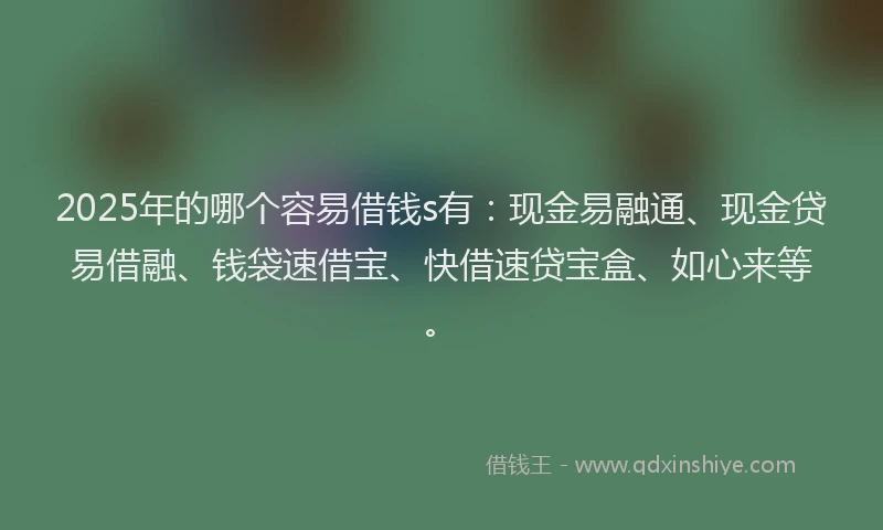 2025年的哪个容易借钱s有:现金易融通、现金贷易借融、钱袋速借宝、快借速贷宝盒、如心来等。