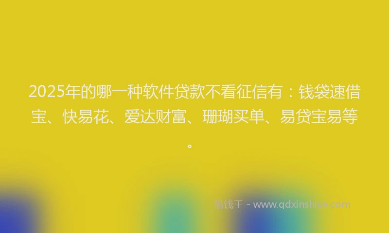 2025年的哪一种软件贷款不看征信有：钱袋速借宝、快易花、爱达财富、珊瑚买单、易贷宝易等。