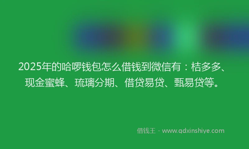 2025年的哈啰钱包怎么借钱到微信有：桔多多、现金蜜蜂、琉璃分期、借贷易贷、甄易贷等。