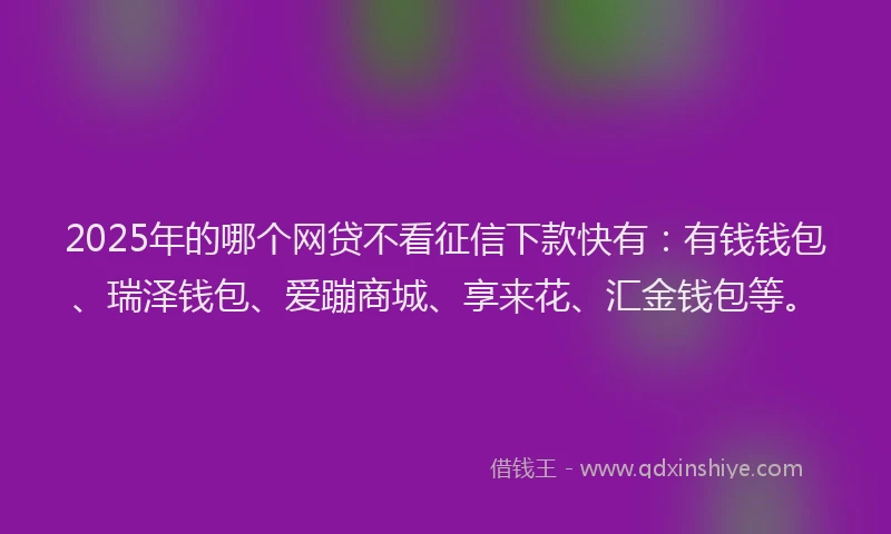 2025年的哪个网贷不看征信下款快有:有钱钱包、瑞泽钱包、爱蹦商城、享来花、汇金钱包等。