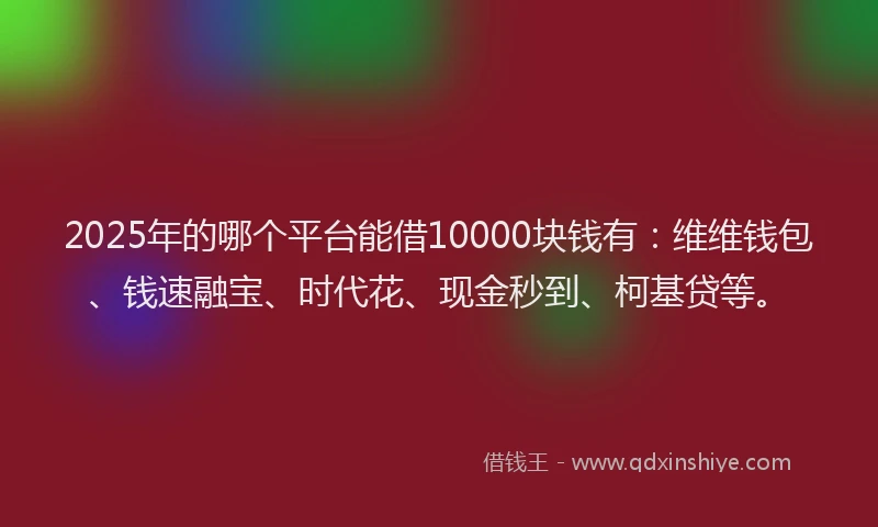 2025年的哪个平台能借10000块钱有：维维钱包、钱速融宝、时代花、现金秒到、柯基贷等。
