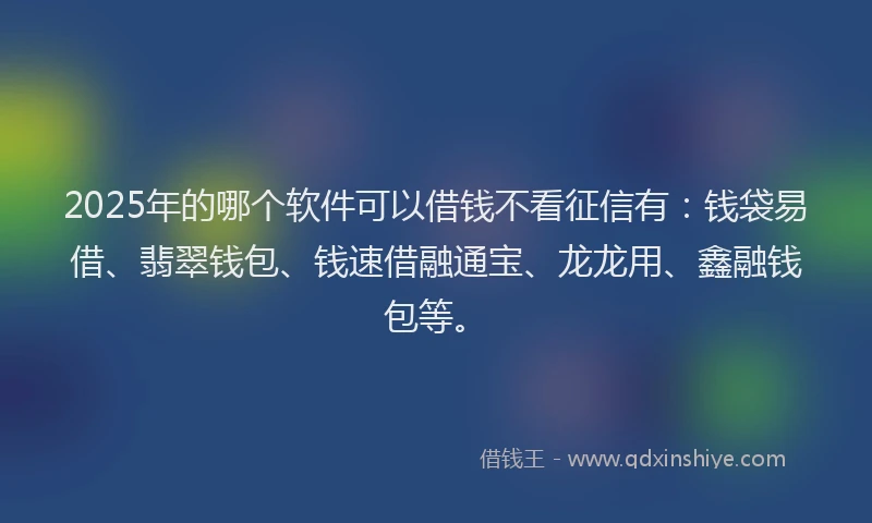 2025年的哪个软件可以借钱不看征信有：钱袋易借、翡翠钱包、钱速借融通宝、龙龙用、鑫融钱包等。