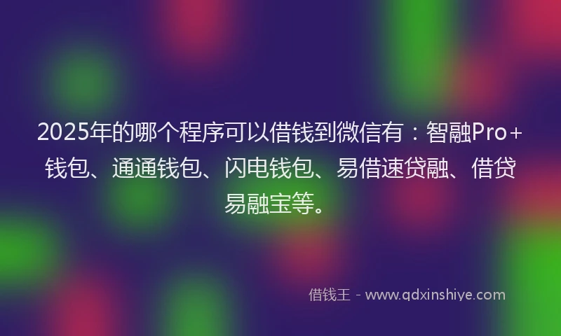 2025年的哪个程序可以借钱到微信有：智融Pro+钱包、通通钱包、闪电钱包、易借速贷融、借贷易融宝等。