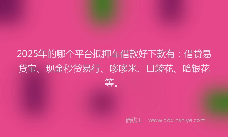 2025年的哪个平台抵押车借款好下款有：借贷易贷宝、现金秒贷易行、哆哆米、口袋花、哈银花等。