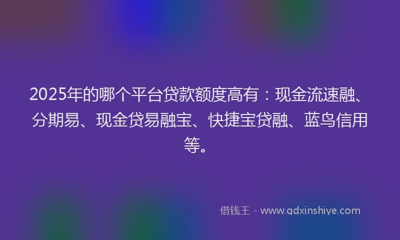 2025年的哪个平台贷款额度高有:现金流速融、分期易、现金贷易融宝、快捷宝贷融、蓝鸟信用等。
