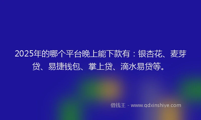 2025年的哪个平台晚上能下款有：银杏花、麦芽贷、易捷钱包、掌上贷、滴水易贷等。
