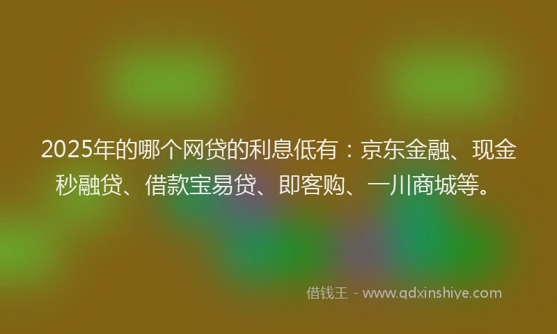 2025年的哪个网贷的利息低有：京东金融、现金秒融贷、借款宝易贷、即客购、一川商城等。
