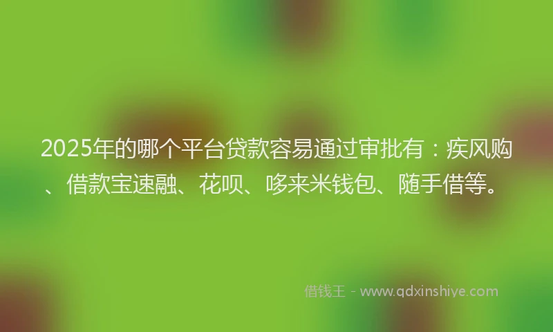 2025年的哪个平台贷款容易通过审批有：疾风购、借款宝速融、花呗、哆来米钱包、随手借等。