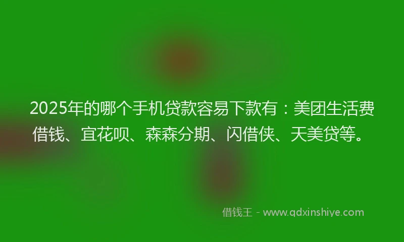2025年的哪个手机贷款容易下款有：美团生活费借钱、宜花呗、森森分期、闪借侠、天美贷等。
