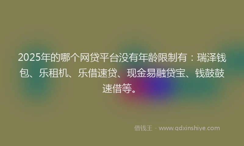 2025年的哪个网贷平台没有年龄限制有：瑞泽钱包、乐租机、乐借速贷、现金易融贷宝、钱鼓鼓速借等。