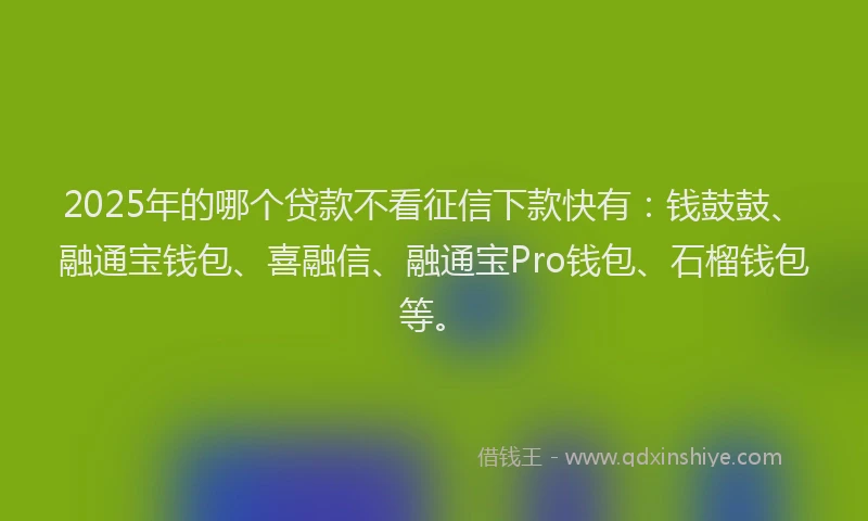 2025年的哪个贷款不看征信下款快有：钱鼓鼓、融通宝钱包、喜融信、融通宝Pro钱包、石榴钱包等。