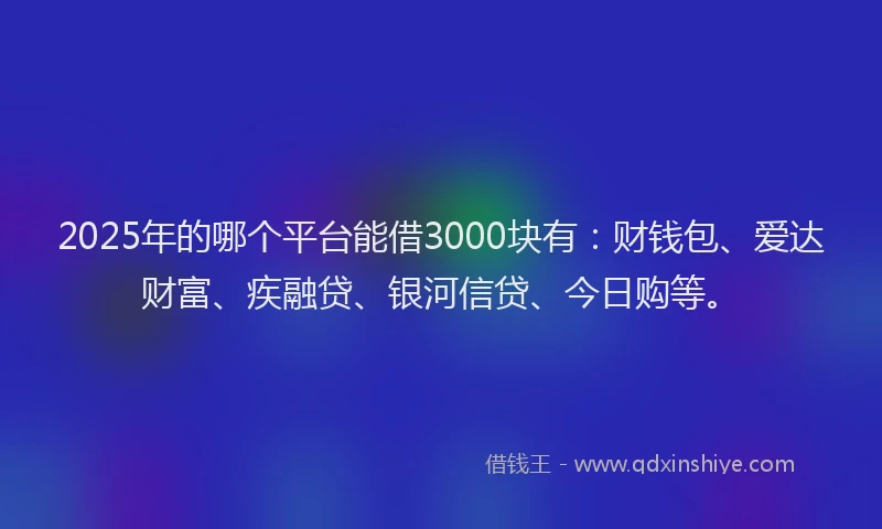 2025年的哪个平台能借3000块有：财钱包、爱达财富、疾融贷、银河信贷、今日购等。