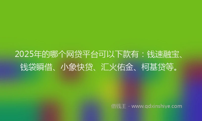 2025年的哪个网贷平台可以下款有：钱速融宝、钱袋瞬借、小象快贷、汇火佑金、柯基贷等。