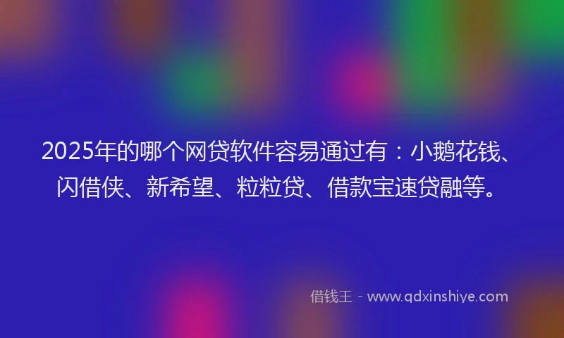 2025年的哪个网贷软件容易通过有：小鹅花钱、闪借侠、新希望、粒粒贷、借款宝速贷融等。