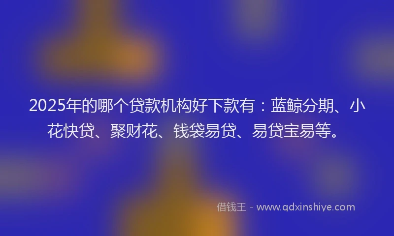 2025年的哪个贷款机构好下款有：蓝鲸分期、小花快贷、聚财花、钱袋易贷、易贷宝易等。