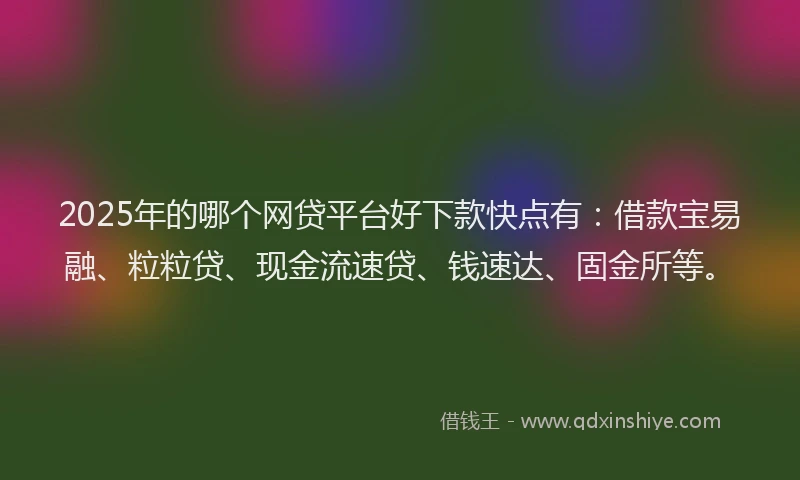 2025年的哪个网贷平台好下款快点有：借款宝易融、粒粒贷、现金流速贷、钱速达、固金所等。