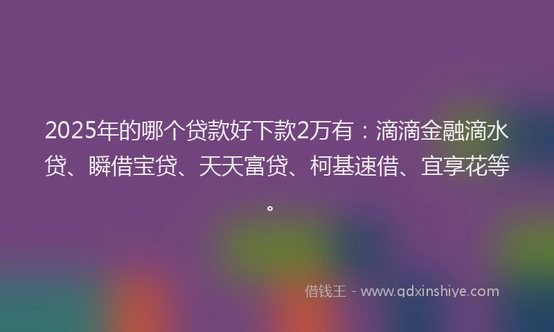 2025年的哪个贷款好下款2万有：滴滴金融滴水贷、瞬借宝贷、天天富贷、柯基速借、宜享花等。