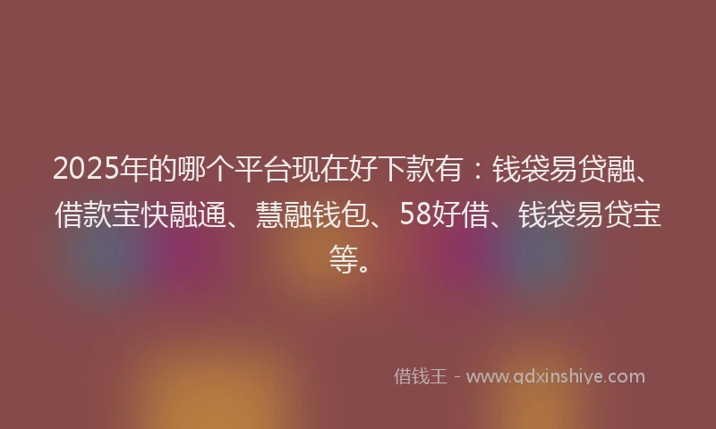 2025年的哪个平台现在好下款有:钱袋易贷融、借款宝快融通、慧融钱包、58好借、钱袋易贷宝等。