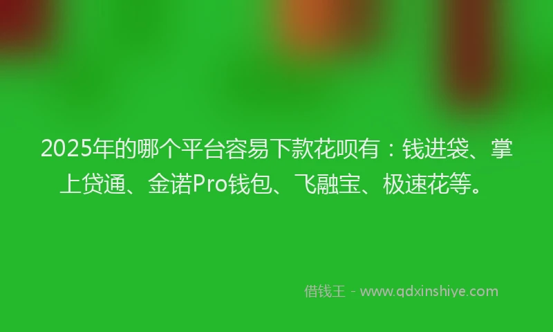 2025年的哪个平台容易下款花呗有：钱进袋、掌上贷通、金诺Pro钱包、飞融宝、极速花等。