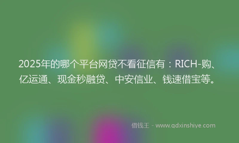 2025年的哪个平台网贷不看征信有:RICH-购、亿运通、现金秒融贷、中安信业、钱速借宝等。