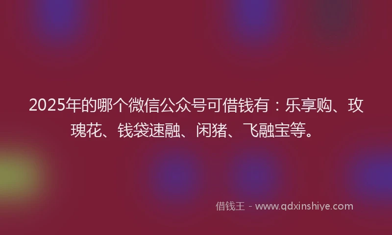 2025年的哪个微信公众号可借钱有：乐享购、玫瑰花、钱袋速融、闲猪、飞融宝等。