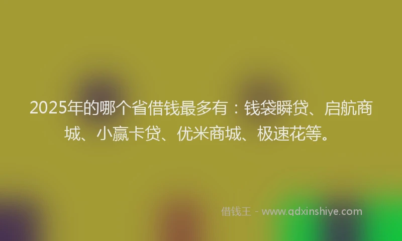 2025年的哪个省借钱最多有：钱袋瞬贷、启航商城、小赢卡贷、优米商城、极速花等。