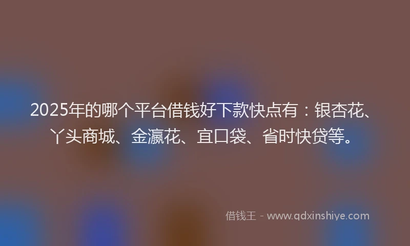 2025年的哪个平台借钱好下款快点有:银杏花、丫头商城、金瀛花、宜口袋、省时快贷等。
