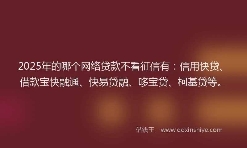 2025年的哪个网络贷款不看征信有：信用快贷、借款宝快融通、快易贷融、哆宝贷、柯基贷等。