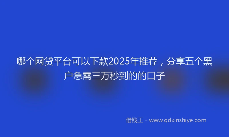 哪个网贷平台可以下款2025年推荐，分享五个黑户急需三万秒到的的口子