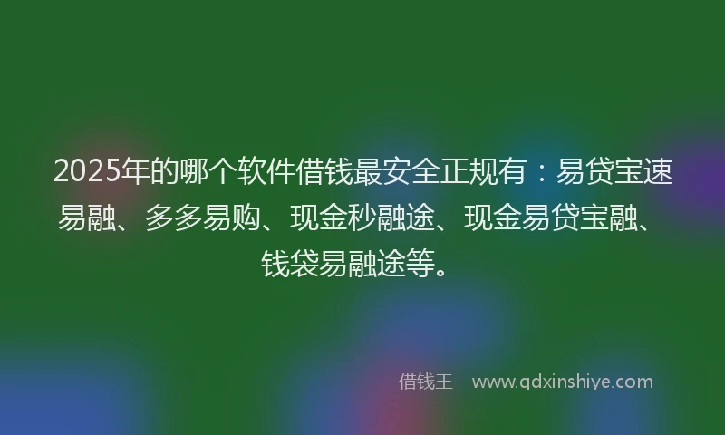 2025年的哪个软件借钱最安全正规有：易贷宝速易融、多多易购、现金秒融途、现金易贷宝融、钱袋易融途等。