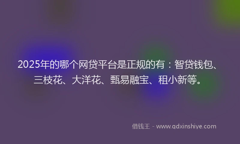 2025年的哪个网贷平台是正规的有：智贷钱包、三枝花、大洋花、甄易融宝、租小新等。