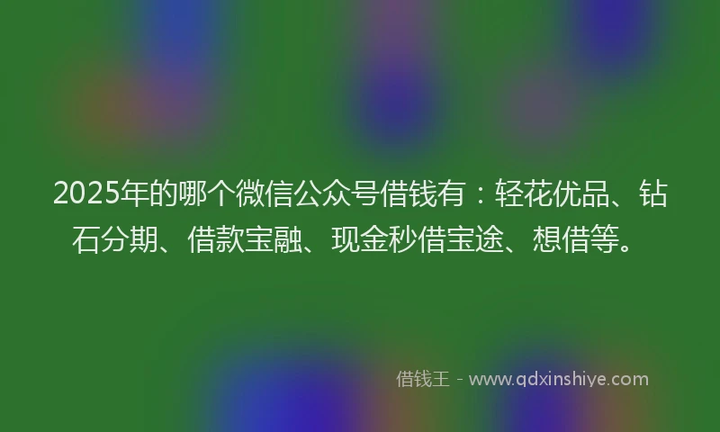 2025年的哪个微信公众号借钱有：轻花优品、钻石分期、借款宝融、现金秒借宝途、想借等。