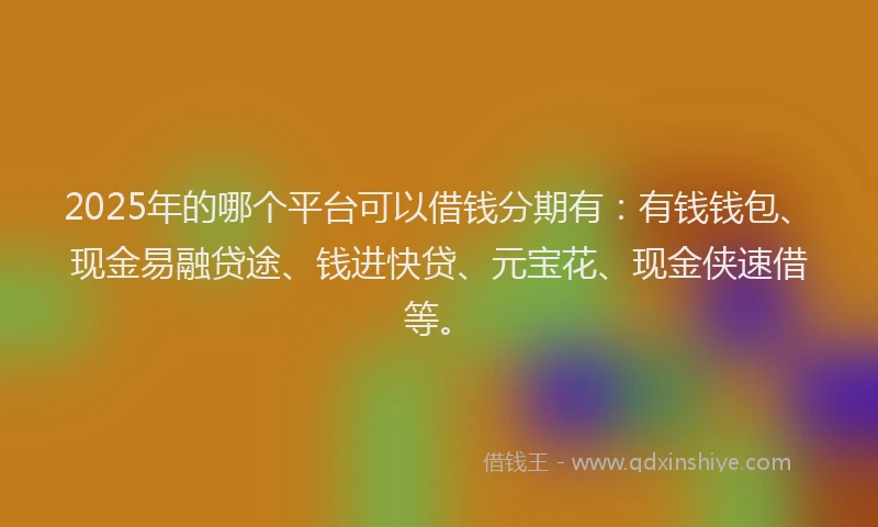 2025年的哪个平台可以借钱分期有：有钱钱包、现金易融贷途、钱进快贷、元宝花、现金侠速借等。