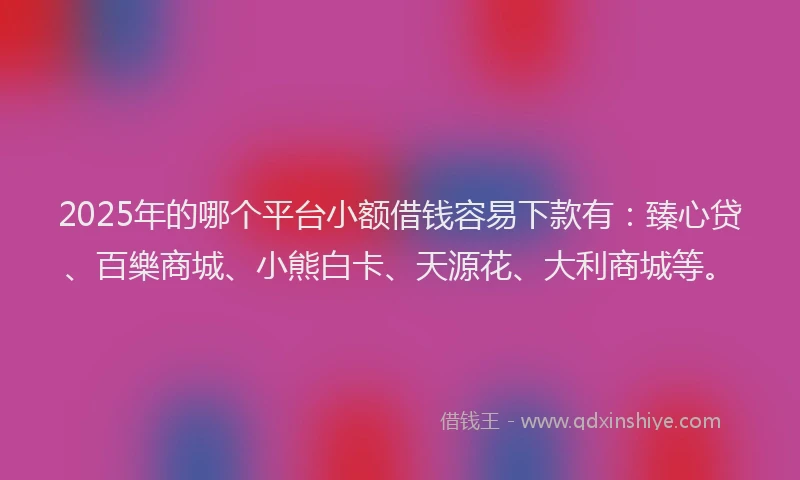 2025年的哪个平台小额借钱容易下款有：臻心贷、百樂商城、小熊白卡、天源花、大利商城等。