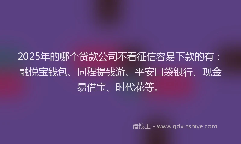 2025年的哪个贷款公司不看征信容易下款的有：融悦宝钱包、同程提钱游、平安口袋银行、现金易借宝、时代花等。