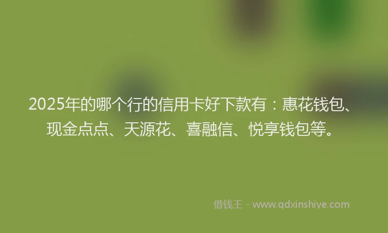 2025年的哪个行的信用卡好下款有：惠花钱包、现金点点、天源花、喜融信、悦享钱包等。