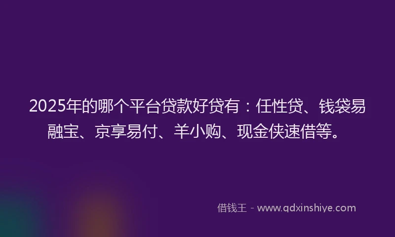 2025年的哪个平台贷款好贷有：任性贷、钱袋易融宝、京享易付、羊小购、现金侠速借等。